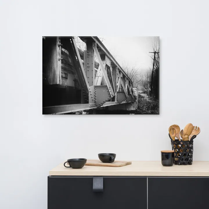 PIPA Fine Art White Clay Creek Bridge Black and White Canvas Wall Art