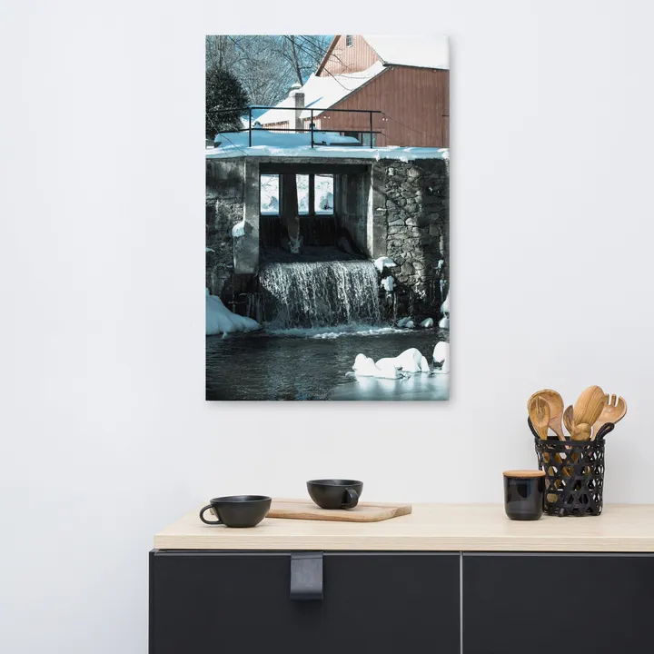 PIPA Fine Art Winter Mill Rustic Landscape Canvas Wall Art Print
