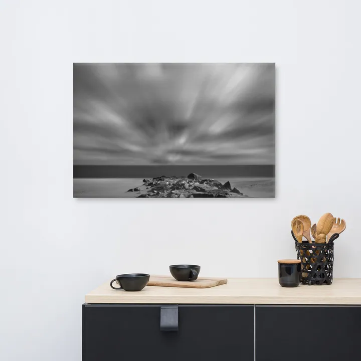 PIPA Fine Art Windy Beach Black and White Coastal Landscape Canvas Art