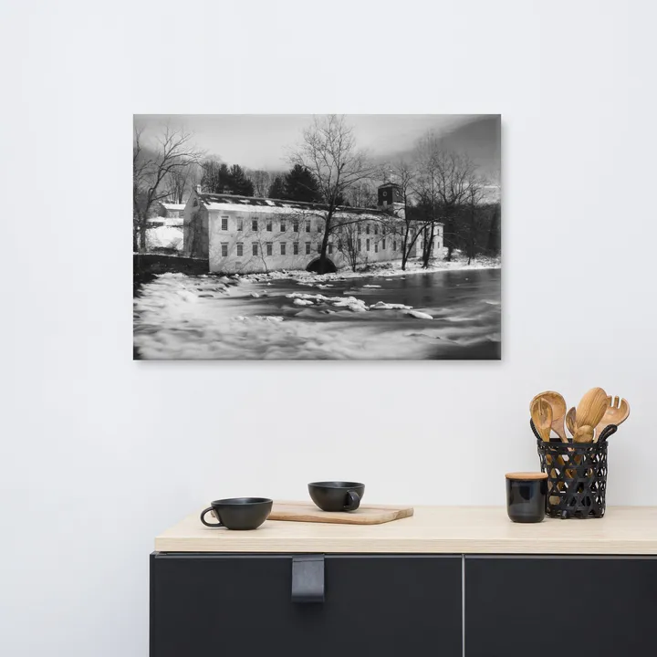 PIPA Fine Art Winter at Powder Mill Black and White Canvas Wall Art