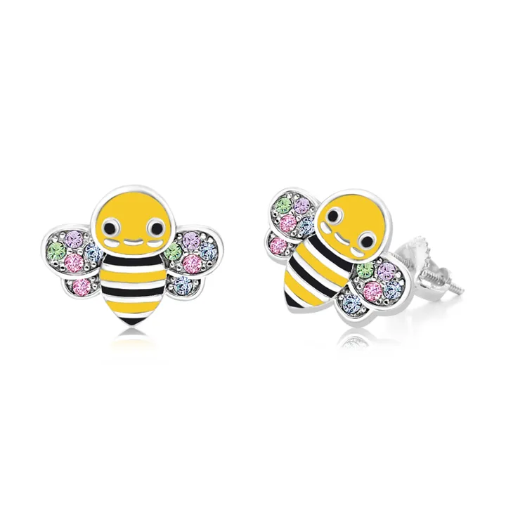 Chanteur CHILDREN, KIDS, GIRLS Bee Crystal White Gold Palladium Plating Stud Earrings