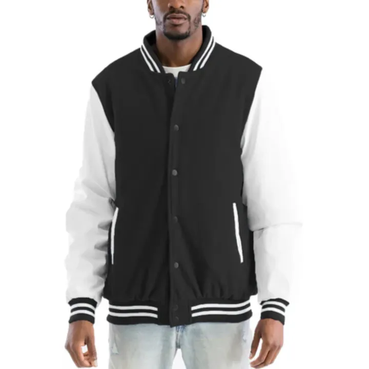Jacket Store USA Men's Varsity Jacket - PU Sleeves, Padded Lining, Snap Button Closure