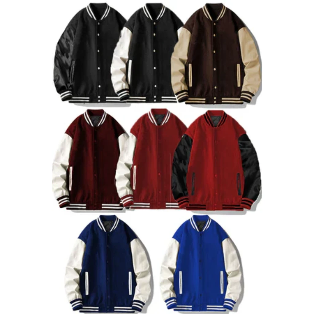 Jacket Store USA Men's Varsity Jacket - PU Sleeves, Padded Lining, Snap Button Closure
