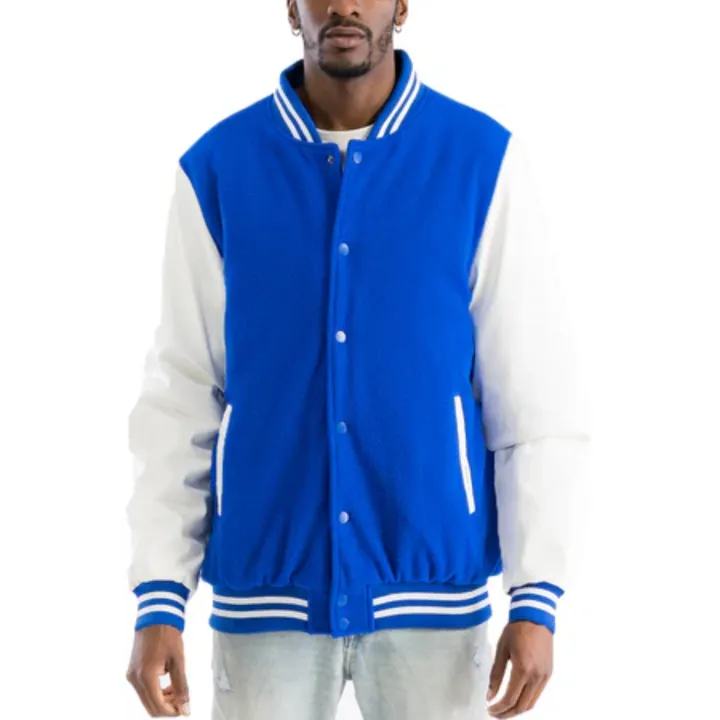 Jacket Store USA Men's Varsity Jacket - PU Sleeves, Padded Lining, Snap Button Closure