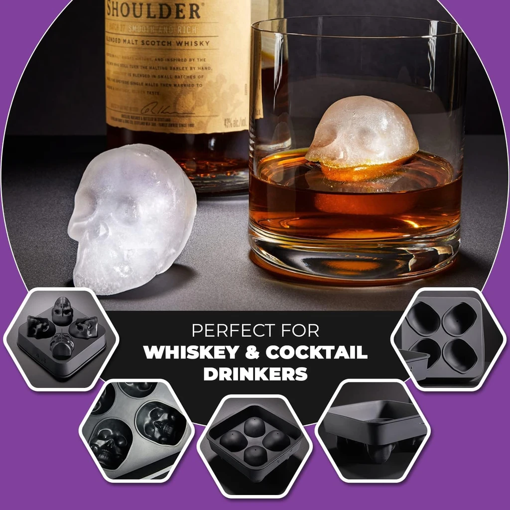 Onetify Skeleton Skull Shape Ice Cube Mold (2 Pcs Pack)