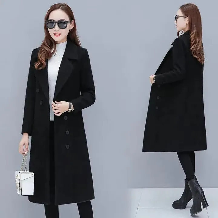Jacket Store USA Women's Woolen Double-breasted Velvet Coat - Tailored Fit, Warm
