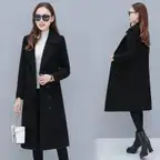 Women's Woolen Double-breasted Velvet Coat - Tailored Fit, Warm
