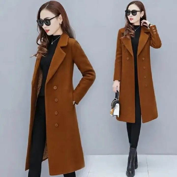 Jacket Store USA Women's Woolen Double-breasted Velvet Coat - Tailored Fit, Warm