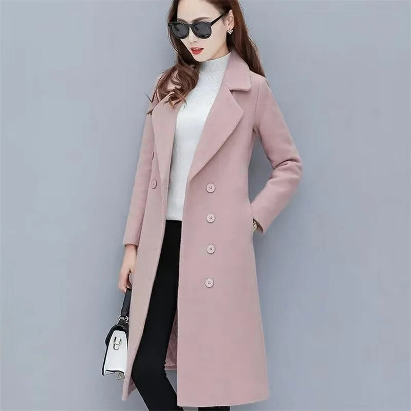 Jacket Store USA Women's Woolen Double-breasted Velvet Coat - Tailored Fit, Warm
