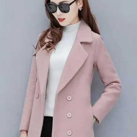 Jacket Store USA Women's Woolen Double-breasted Velvet Coat - Tailored Fit, Warm