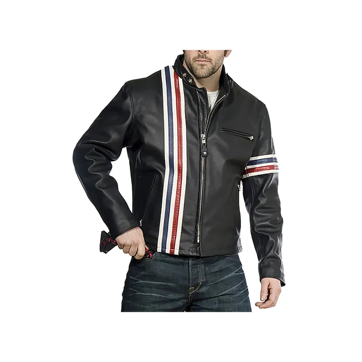 Jacket Store USA Men's Vertical Striped Motorcycle Jacket