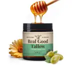 Real Good Tallow and Honey Balm - 100% Grass Fed & Finished Beef Tallow Face Moisturizer with Manuka Honey, Olive Oil & Calendula - 4 oz - Lotion for Real Good Skin -  Made In USA