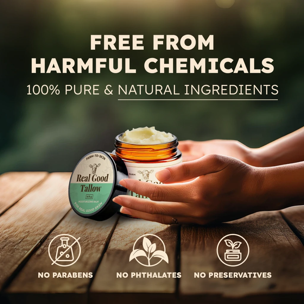 Real good tallow  Real Good Tallow and Honey Balm - 100% Grass Fed & Finished Beef Tallow Face Moisturizer with Manuka Honey, Olive Oil & Calendula - 4 oz - Lotion for Real Good Skin -  Made In USA
