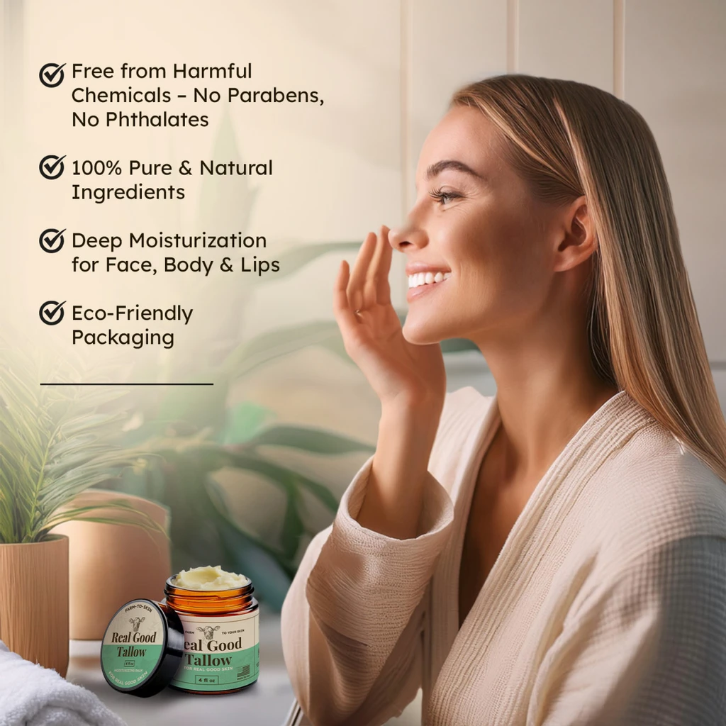 Real good tallow  Real Good Tallow and Honey Balm - 100% Grass Fed & Finished Beef Tallow Face Moisturizer with Manuka Honey, Olive Oil & Calendula - 4 oz - Lotion for Real Good Skin -  Made In USA