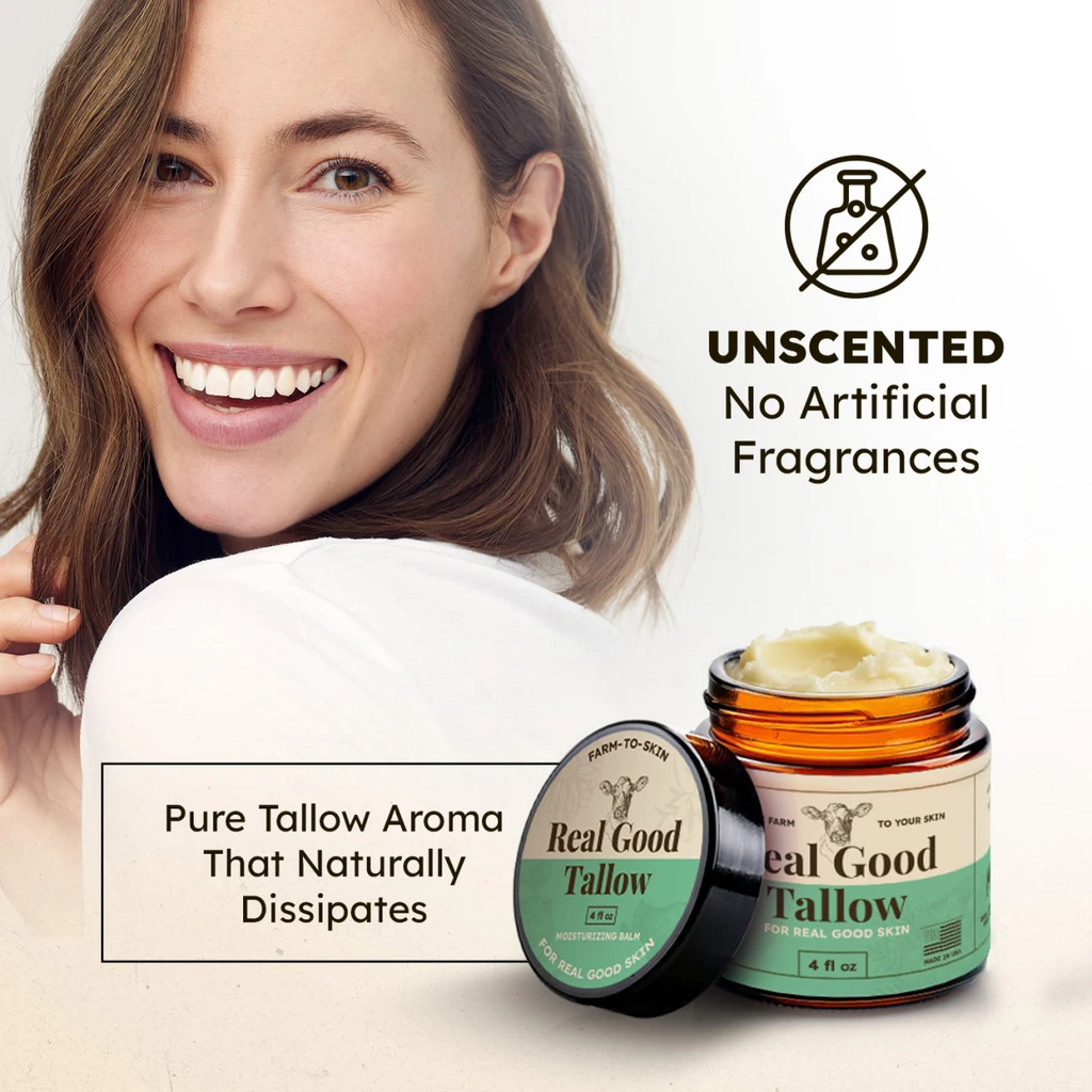 Real good tallow  Real Good Tallow and Honey Balm - 100% Grass Fed & Finished Beef Tallow Face Moisturizer with Manuka Honey, Olive Oil & Calendula - 4 oz - Lotion for Real Good Skin -  Made In USA