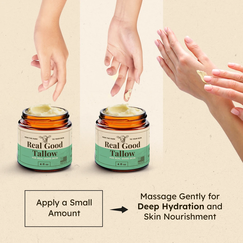 Real good tallow  Real Good Tallow and Honey Balm - 100% Grass Fed & Finished Beef Tallow Face Moisturizer with Manuka Honey, Olive Oil & Calendula - 4 oz - Lotion for Real Good Skin -  Made In USA