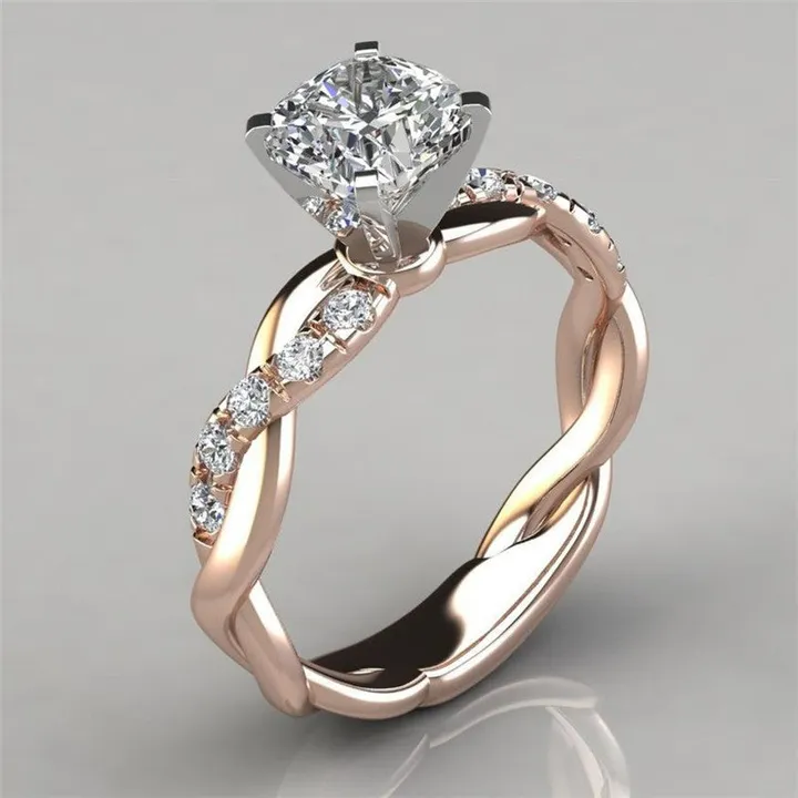 Your Wear Vibes Two-Tone Princess Square Ring Cross Twist - Copper