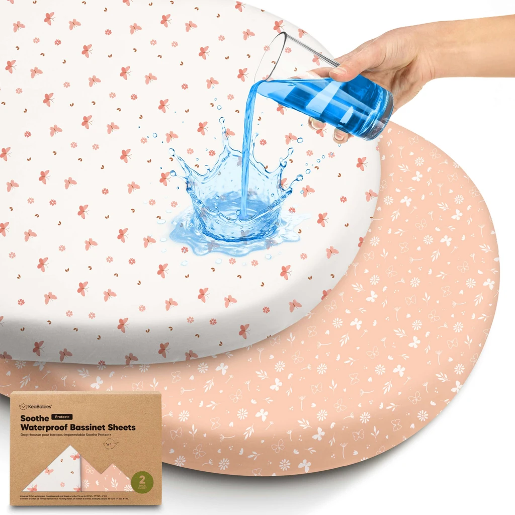 KeaBabies 2-Pack Soothe [Protect+] Waterproof Bassinet Sheets