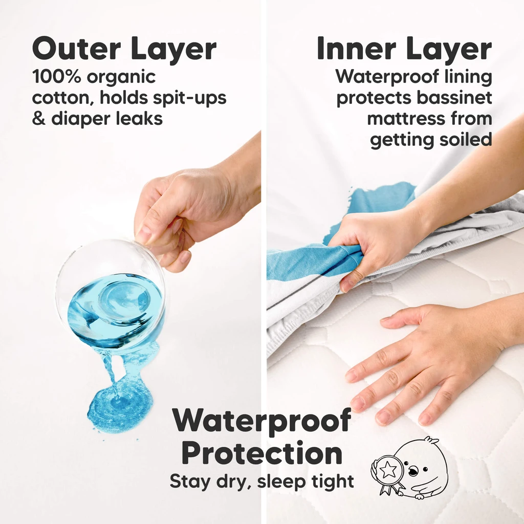 KeaBabies 2-Pack Soothe [Protect+] Waterproof Bassinet Sheets
