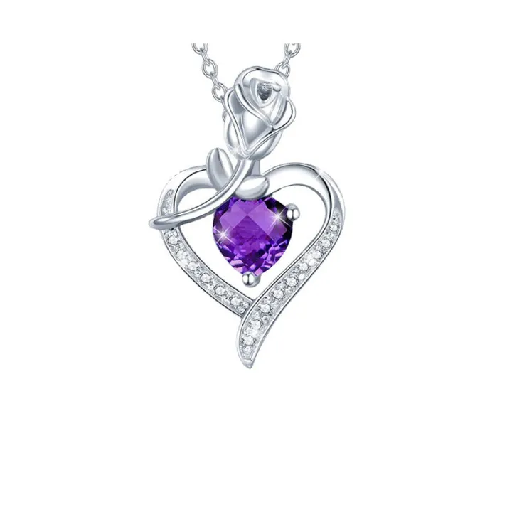 Your Wear Vibes Women's Rose Heart Shape Diamond Pendant Necklace