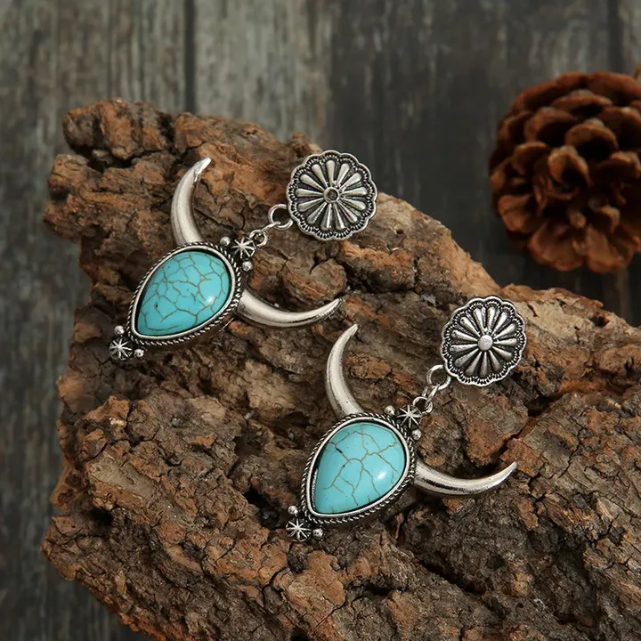 Your Wear Vibes Artificial Turquoise Alloy Cow Head Earrings