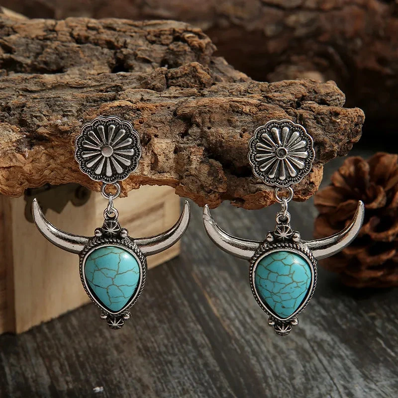 Your Wear Vibes Artificial Turquoise Alloy Cow Head Earrings