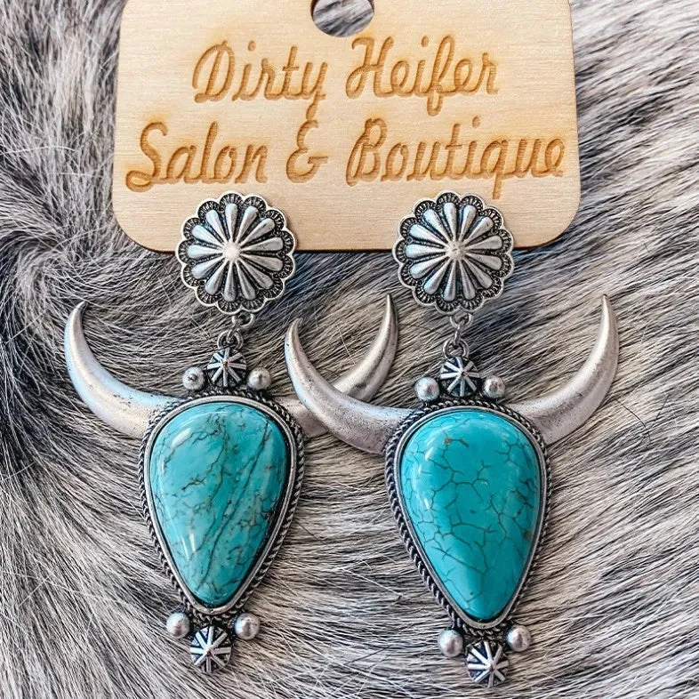 Your Wear Vibes Artificial Turquoise Alloy Cow Head Earrings