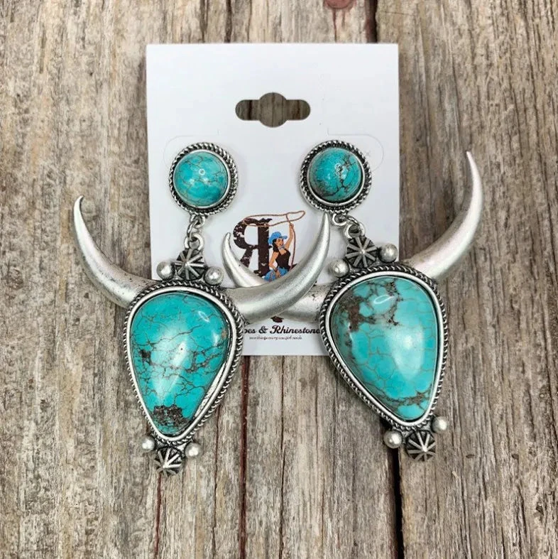 Your Wear Vibes Artificial Turquoise Alloy Cow Head Earrings