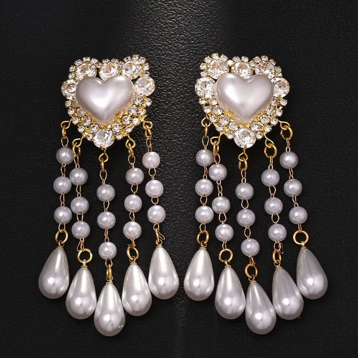 Your Wear Vibes Heart Shaped Rhinestone Tassel Earrings
