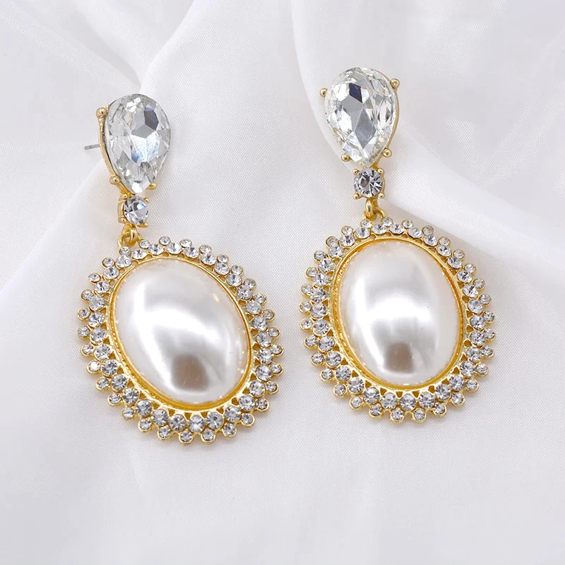 Your Wear Vibes Elegant Asymmetric Big Oval Pearl Drop Earrings