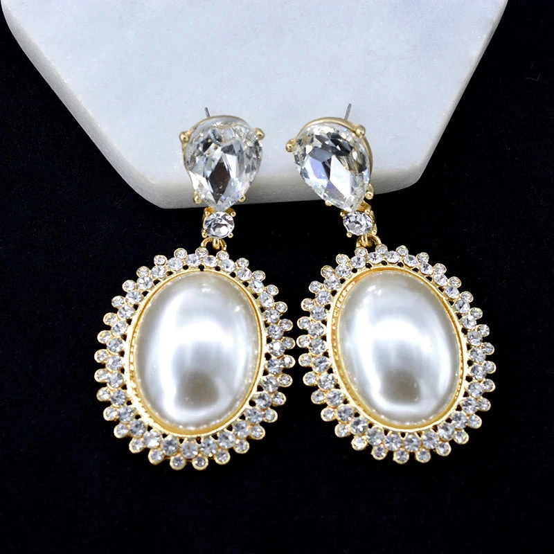 Your Wear Vibes Elegant Asymmetric Big Oval Pearl Drop Earrings