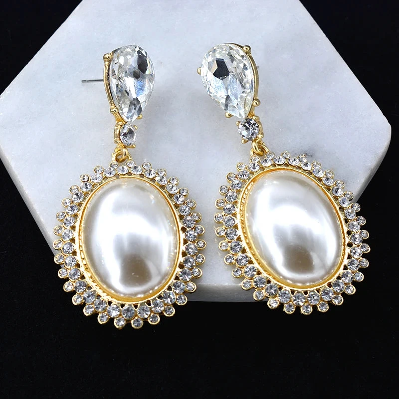 Your Wear Vibes Elegant Asymmetric Big Oval Pearl Drop Earrings