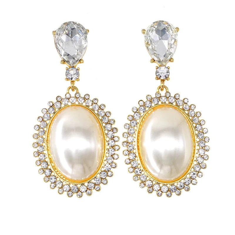 Your Wear Vibes Elegant Asymmetric Big Oval Pearl Drop Earrings