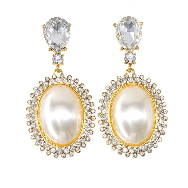 Your Wear Vibes Elegant Asymmetric Big Oval Pearl Drop Earrings