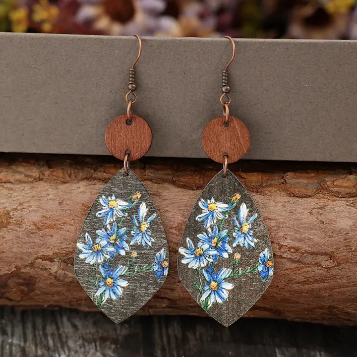Your Wear Vibes Flower Geometrical Shape Wooden Earrings