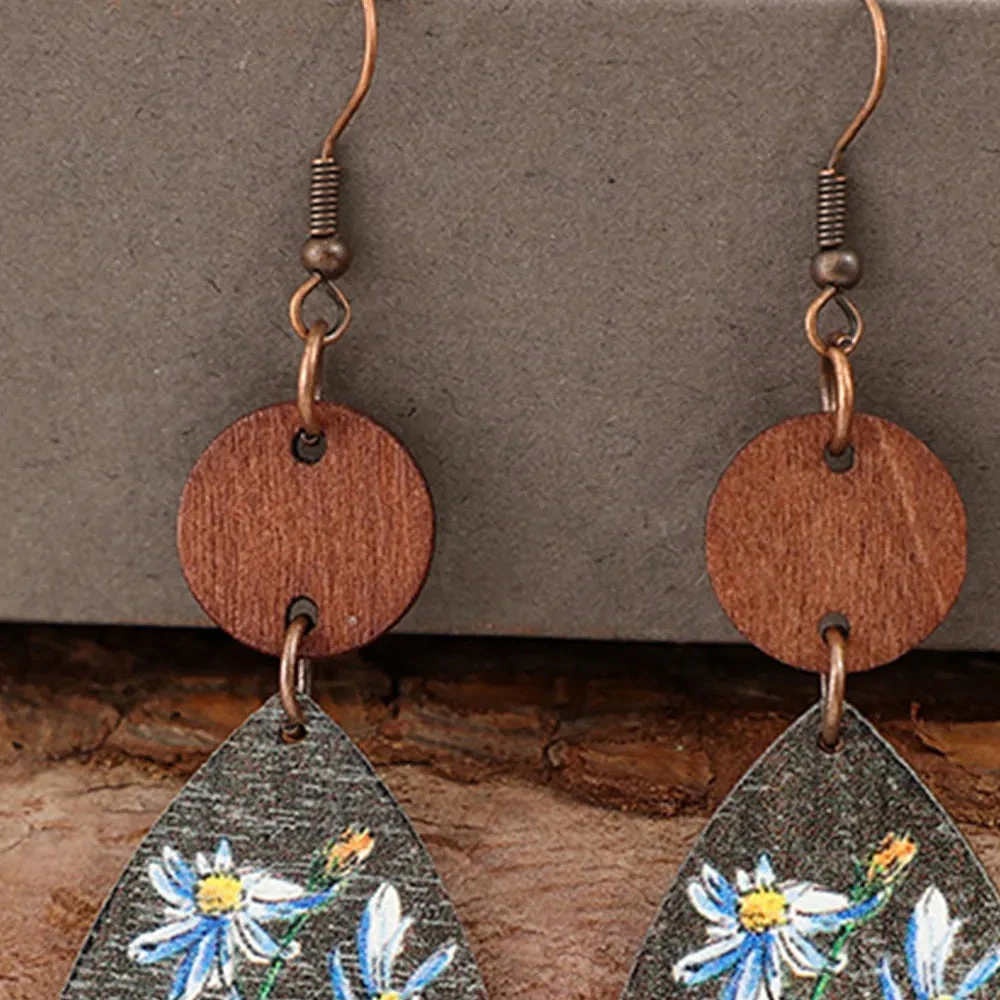 Your Wear Vibes Flower Geometrical Shape Wooden Earrings