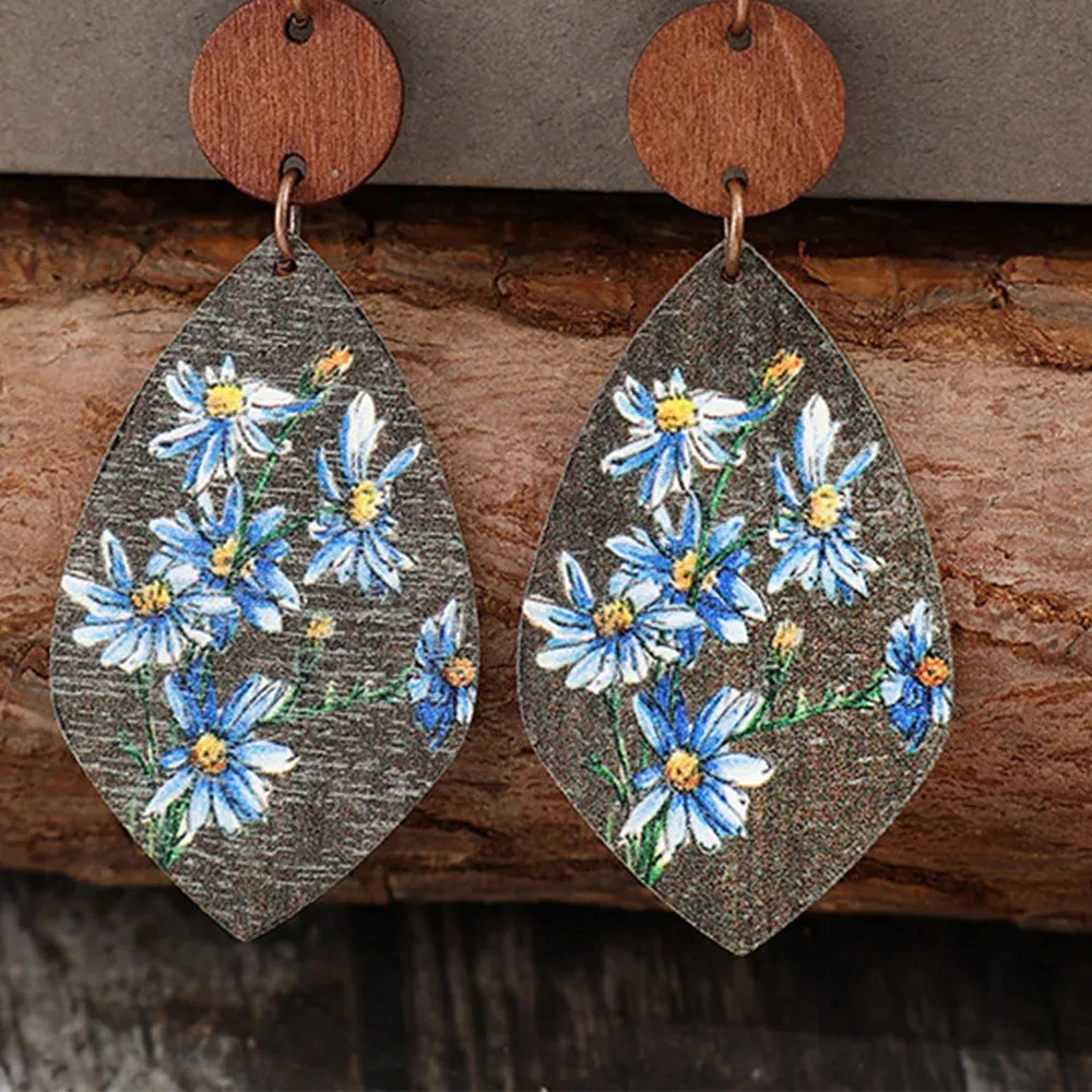 Your Wear Vibes Flower Geometrical Shape Wooden Earrings