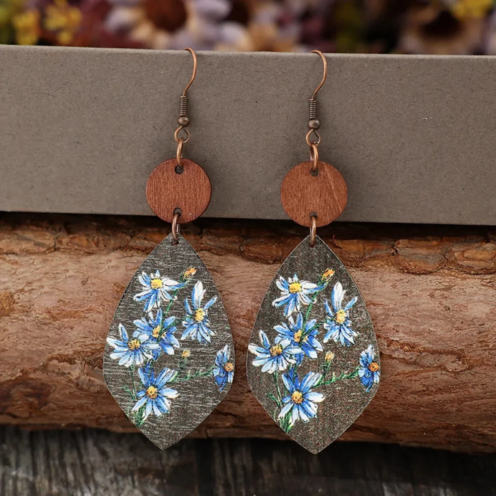 Your Wear Vibes Flower Geometrical Shape Wooden Earrings