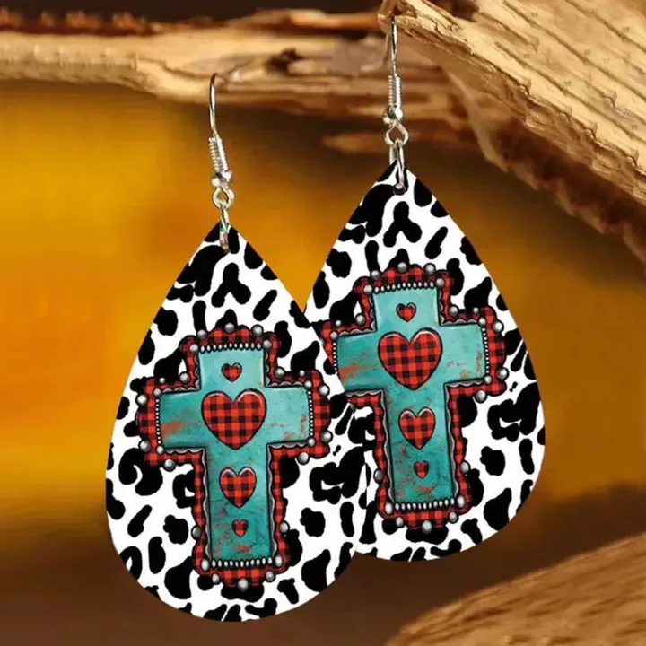 Your Wear Vibes Leather Iron Hook Teardrop Earrings