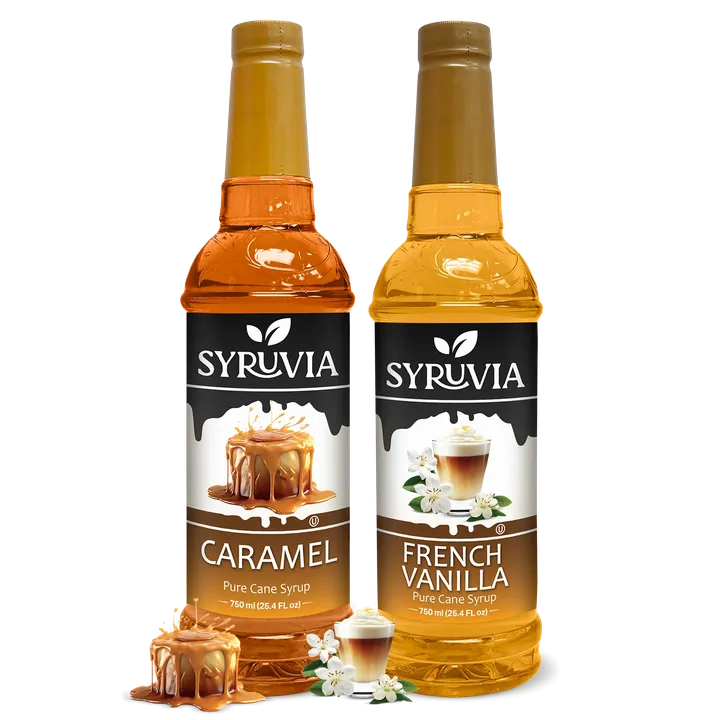 Syruvia Variety Pack - Caramel, And French Vanilla Coffee Syrup