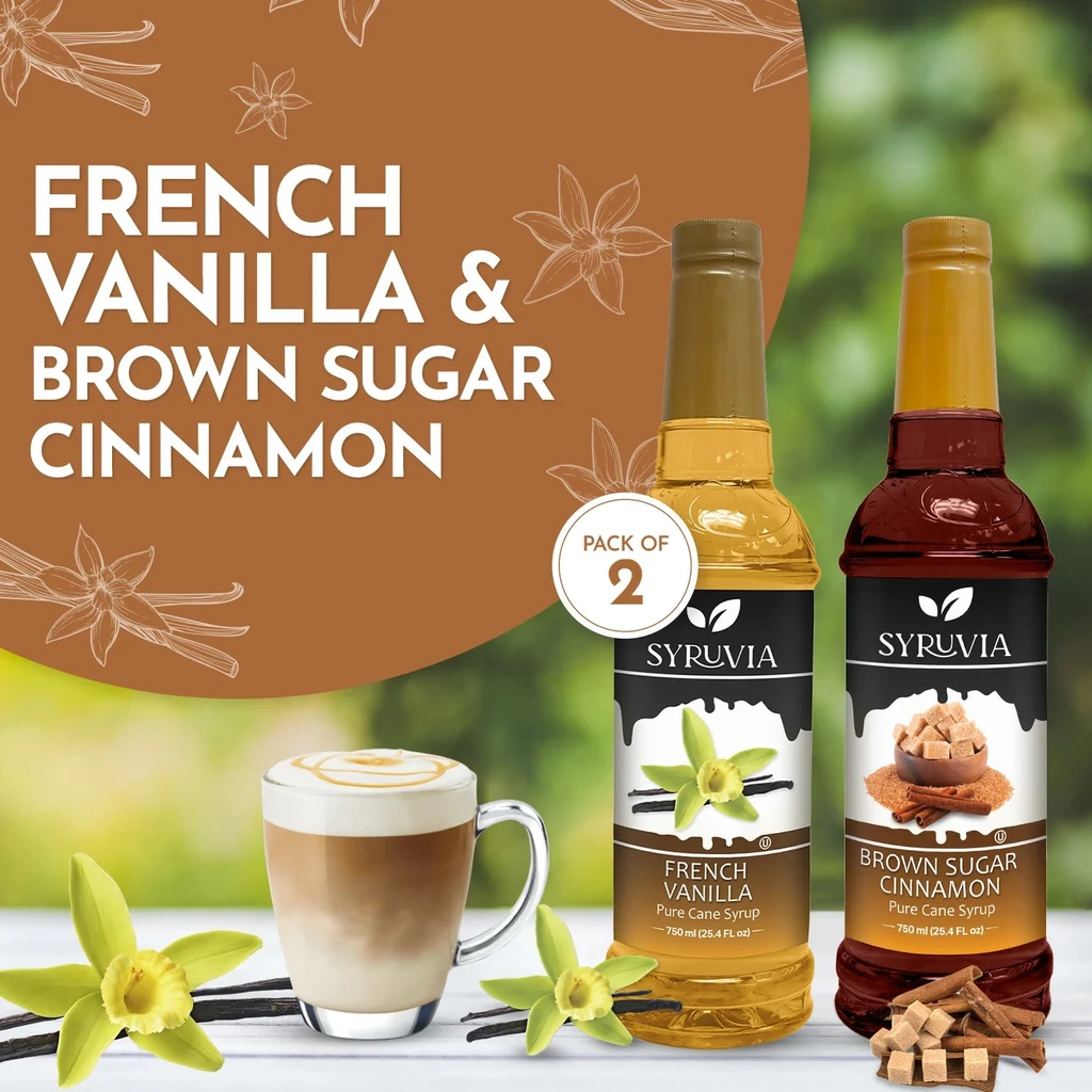 Syruvia Variety Pack - French Vanilla, And Brown Sugar Cinnamon Coffee Syrup