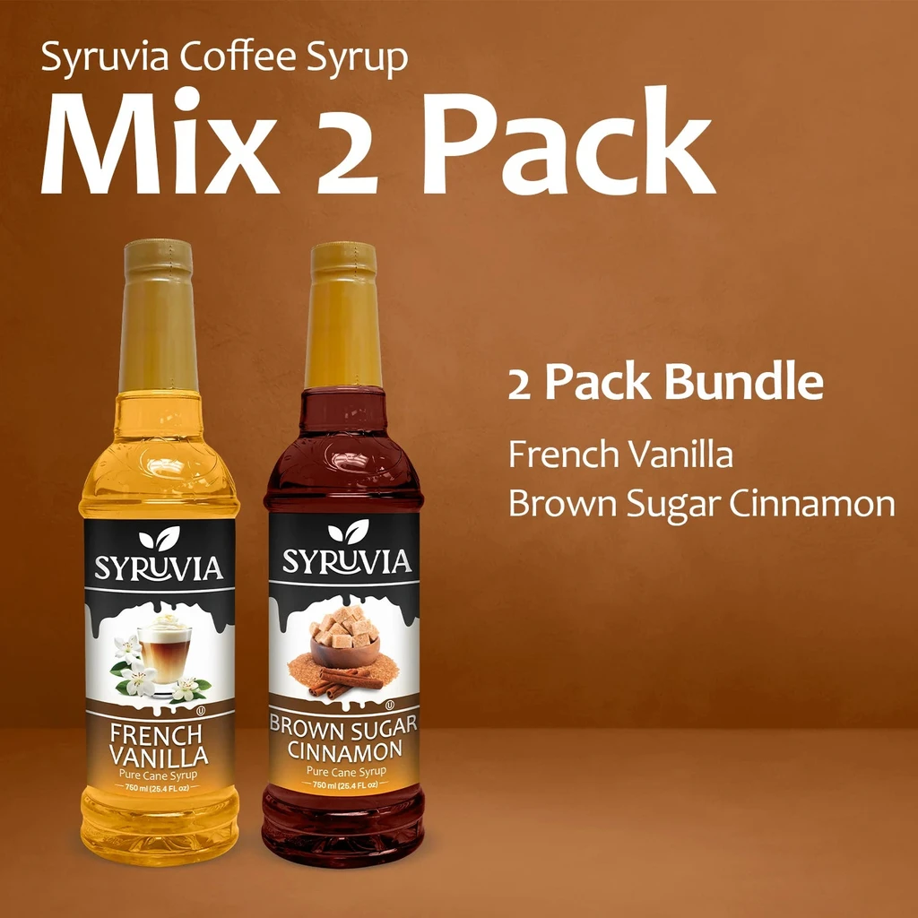 Syruvia Variety Pack - French Vanilla, And Brown Sugar Cinnamon Coffee Syrup