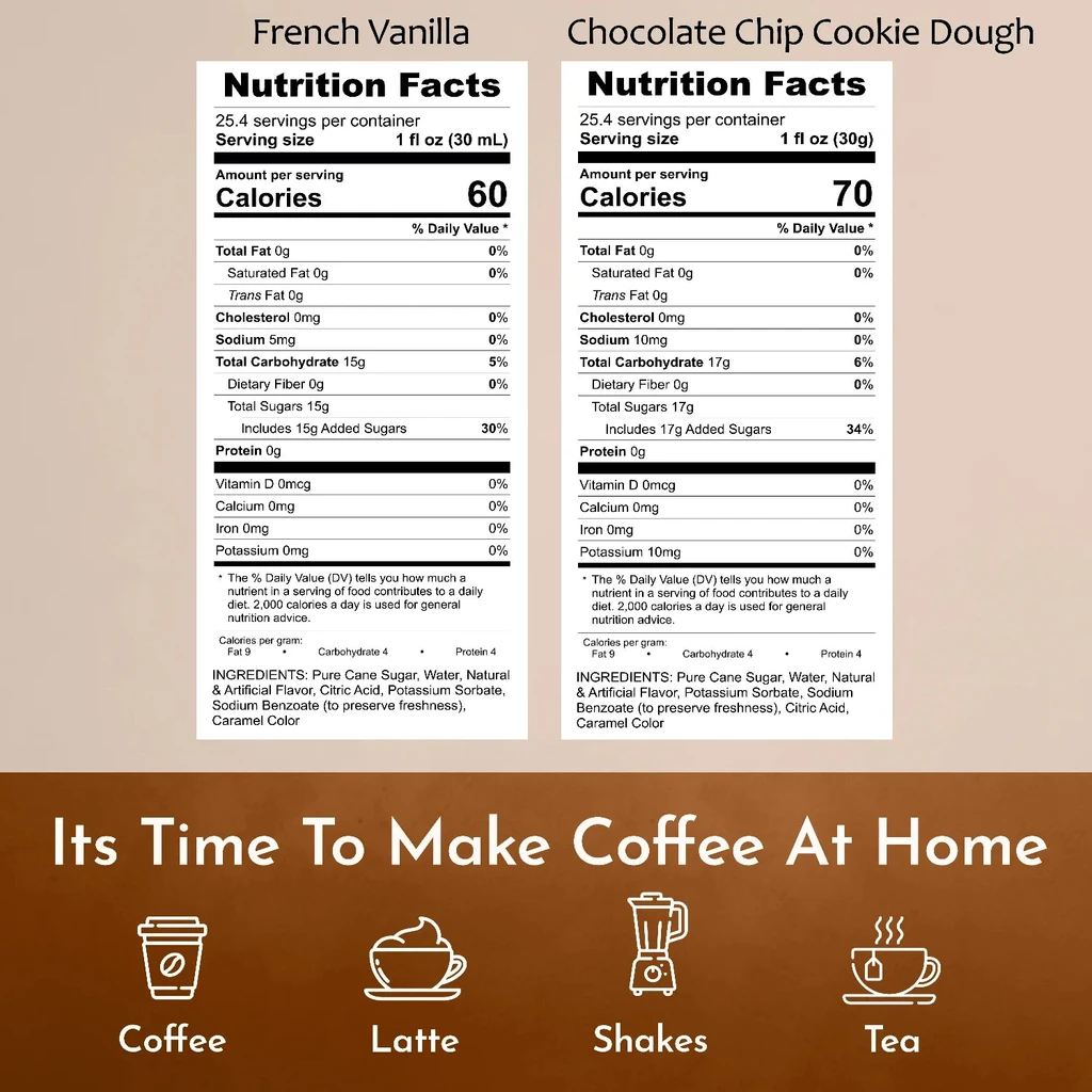 Syruvia Variety Pack - French Vanilla, Chocolate Chip Cookie Coffee Syrup