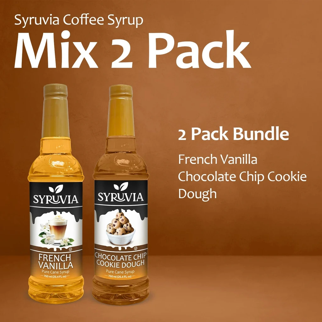Syruvia Variety Pack - French Vanilla, Chocolate Chip Cookie Coffee Syrup