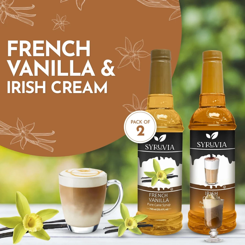 Syruvia Variety Pack - French Vanilla, And Irish Cream Coffee Syrup