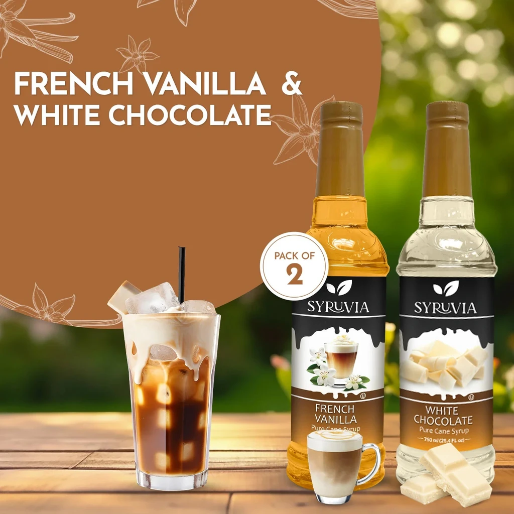 Syruvia Variety Pack - French Vanilla, And White Chocolate Coffee Syrup