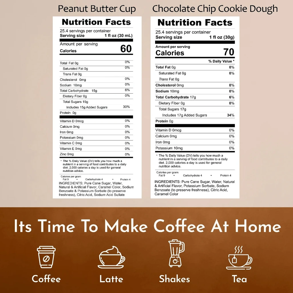 Syruvia Variety Pack - Peanut Butter Cup And Chocolate Chip Cookie Dough Syrup