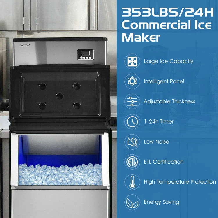 Directdeals 353lbs/24H Commercial Ice Maker With 198lbs Bin