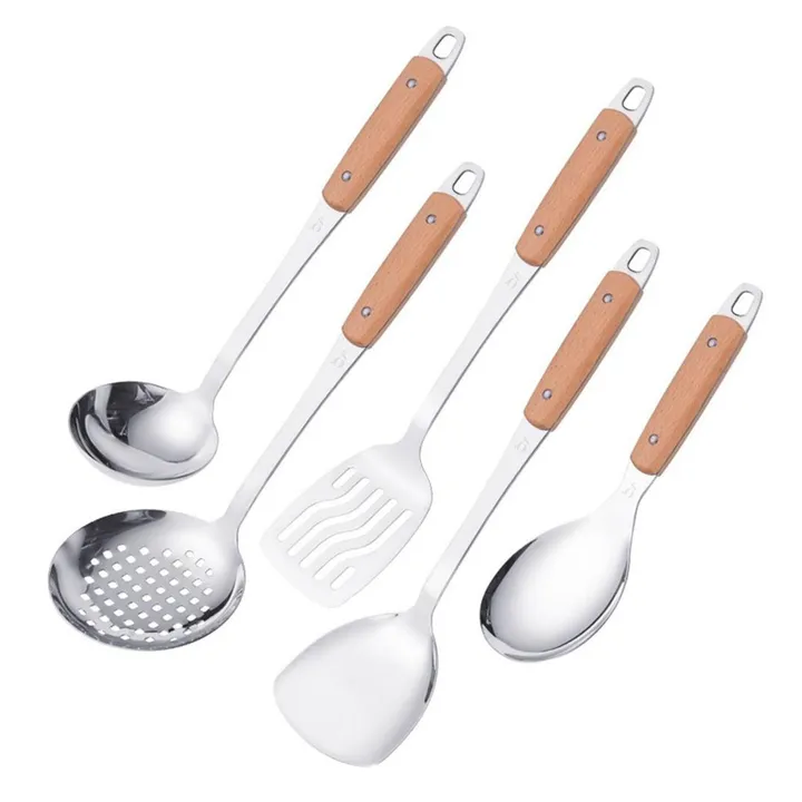 Greenwalnut Stainless Steel Kitchen Utensil Set With Wooden Handles
