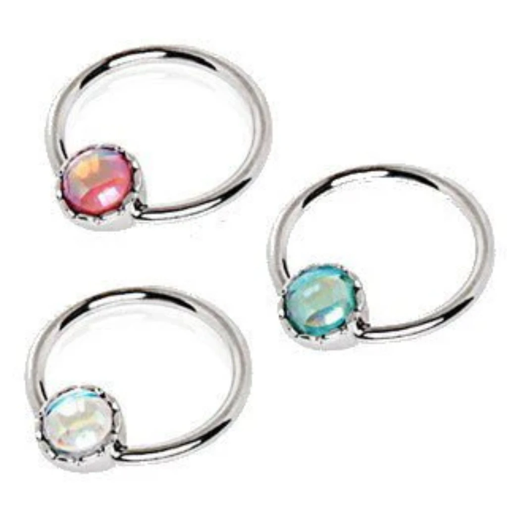 Fashion Hut Jewelry Rainbow Rhinestone Captive Bead Ring Nipple Jewelry